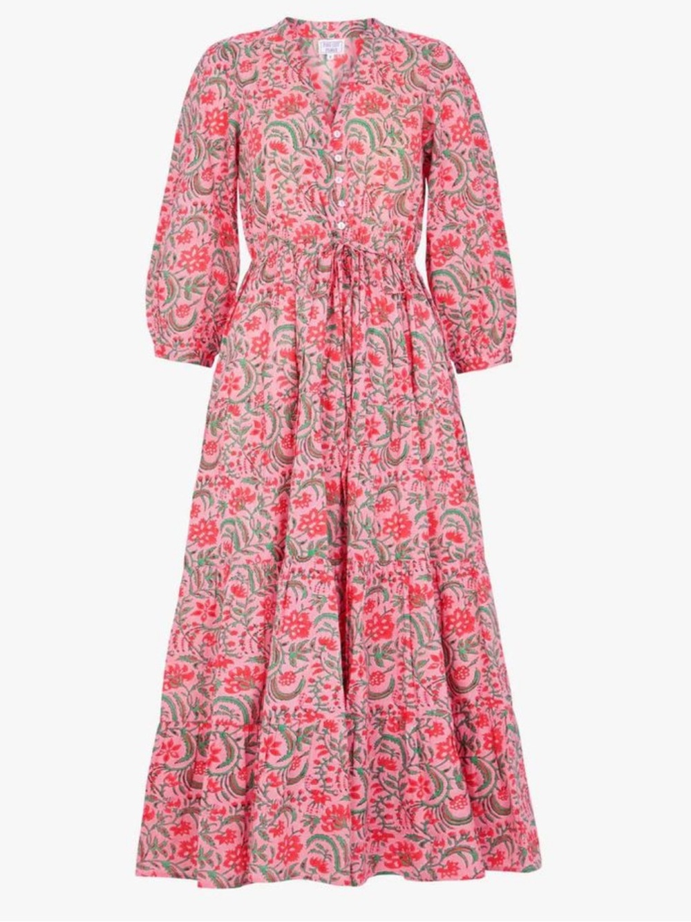Pink City Prints Maria Maxi Dress - Pink & Green Floral - Size M